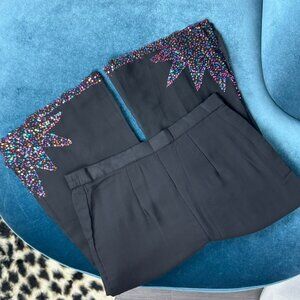 Vintage 90s Y2K Sequin Star Embellished Kick Flare High Waist Trousers M/L